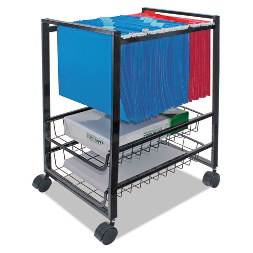 Mobile File Cart With Sliding Baskets, Metal, 2 Drawers, 1 Bin, 12.88 X 15 X 21.13, Black