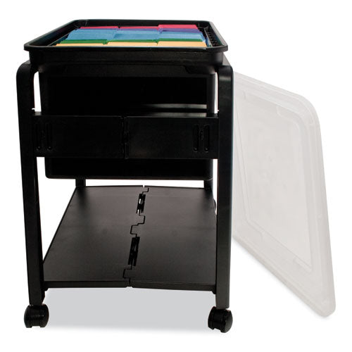 Folding Mobile File Cart, Plastic, 1 Shelf, 1 Bin, 14.5 X 18.5 X 21.75, Black